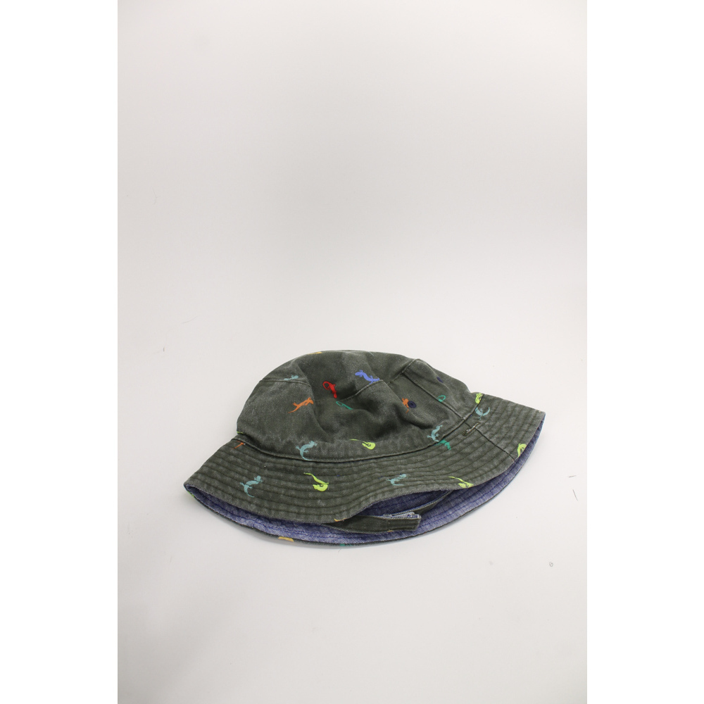Lizard pattern gray bucket sun hat infant baby blue interior